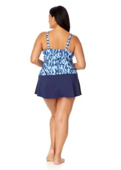Women's Plus Tie Dye Ikat Ring Plunge Tankini Swim Top(Womens Plus Tie Dye Ikat Ring Plunge Tankini Swim Top) -ANNE COLE Shop 25PT26368 BLWH MYPB41401 NAVY 2998