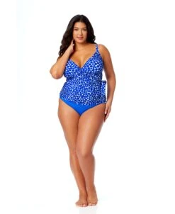Women's Plus Denim Dot Wrap Tie Tankini Swim Top(Womens Plus Denim Dot Wrap Tie Tankini Swim Top) -ANNE COLE Shop 25PT26712 DEPR MYPB36001 AZUR 230