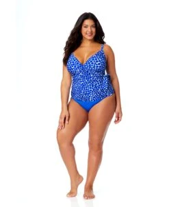 Women's Plus Denim Dot Wrap Tie Tankini Swim Top(Womens Plus Denim Dot Wrap Tie Tankini Swim Top) -ANNE COLE Shop 25PT26712 DEPR MYPB36001 AZUR 233