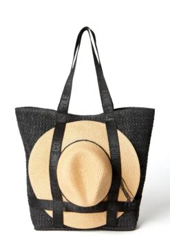 Women's Tote Bag With Straw Hat(Womens Tote Bag With Straw Hat)