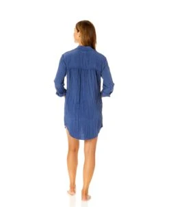 Women's Long Sleeve Button Up Cover Up(Womens Long Sleeve Button Up Cover Up) -ANNE COLE Shop CU121525 BLUEINDIGO 1312