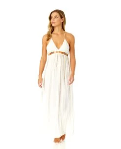 Women's V Neck Jewel Maxi Dress With Spaghetti Straps Cover Up(Womens V Neck Jewel Maxi Dress With Spaghetti Straps Cover Up 1) -ANNE COLE Shop CU12965 GARDENIA 1562