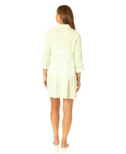 Women's Button Front Long Sleeve Tiered Dress Cover Up(Womens Button Front Long Sleeve Tiered Dress Cover Up) -ANNE COLE Shop CU15865 ISLANDSTRIPELIME 1572