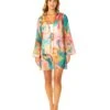 Women's 3/4 Sleeve Tie Open Front Cover Up(Womens 3 4 Sleeve Tie Open Front Cover Up) -ANNE COLE Shop CU171315 PALMCORAL 1535
