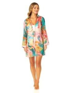 Women's 3/4 Sleeve Tie Open Front Cover Up(Womens 3 4 Sleeve Tie Open Front Cover Up) -ANNE COLE Shop CU171315 PALMCORAL 1538