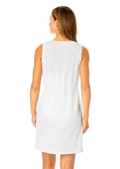 Women's V Neck Dress With Drawstring Waist Detail Cover Up(Womens V Neck Dress With Drawstring Waist Detail Cover Up) -ANNE COLE Shop CU181705 BRIGHT WHITE 1250 BACK