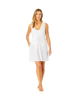 Women's V Neck Dress With Drawstring Waist Detail Cover Up(Womens V Neck Dress With Drawstring Waist Detail Cover Up) -ANNE COLE Shop CU181705 BRIGHTWHITE 1233