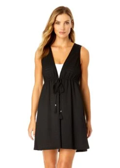 Women's V Neck Dress With Drawstring Waist Detail Cover Up(Womens V Neck Dress With Drawstring Waist Detail Cover Up 1) 12 Women's V Neck Dress With Drawstring Waist Detail Cover Up(Womens V Neck Dress With Drawstring Waist Detail Cover Up 1) -ANNE COLE Shop CU181705 METERORITE 1220 FRONT