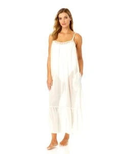 Women's Adjustable Maxi Dress With Seashell Trim Cover Up(Womens Adjustable Maxi Dress With Seashell Trim Cover Up)