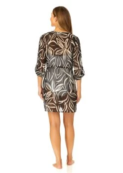 Women's V Neck Roll Tab Sleeve Pocket Dress Cover Up(Womens V Neck Roll Tab Sleeve Pocket Dress Cover Up) 10 Women's V Neck Roll Tab Sleeve Pocket Dress Cover Up(Womens V Neck Roll Tab Sleeve Pocket Dress Cover Up) -ANNE COLE Shop CU2955 MONO FLORAL 1419