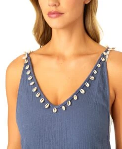 Women's V Neck Braided Shell Strap Cover Up(Womens V Neck Braided Shell Strap Cover Up) -ANNE COLE Shop CU4875 BLUEINDIGO 1481