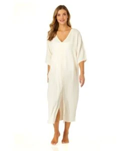 Women's Double V Neck Kaftan Cover Up(Womens Double V Neck Kaftan Cover Up) -ANNE COLE Shop CU7995 GARDENIA 1517