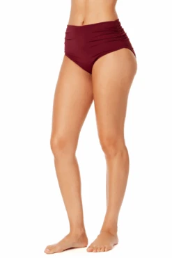 Women's Live In Color Convertible High Waist Shirred Swim Bottom(Womens Live In Color Convertible High Waist Shirred Swim Bottom 4) -ANNE COLE Shop MYMB36001 WINE 936 2
