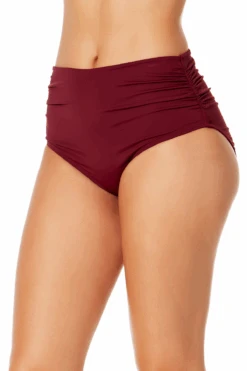 Women's Live In Color Convertible High Waist Shirred Swim Bottom(Womens Live In Color Convertible High Waist Shirred Swim Bottom 4) -ANNE COLE Shop MYMB36001 WINE 936 3