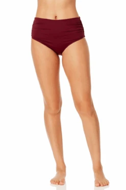 Women's Live In Color Convertible High Waist Shirred Swim Bottom(Womens Live In Color Convertible High Waist Shirred Swim Bottom 4) -ANNE COLE Shop MYMB36001 WINE 936 4