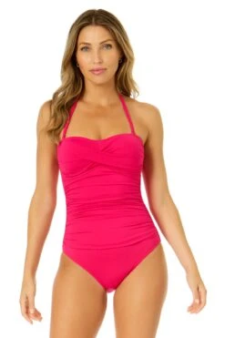 Women's Live In Color Twist Front Shirred One Piece Swimsuit(Womens Live In Color Twist Front Shirred One Piece Swimsuit 2) -ANNE COLE Shop MYMO00501 MAGE 2282 1