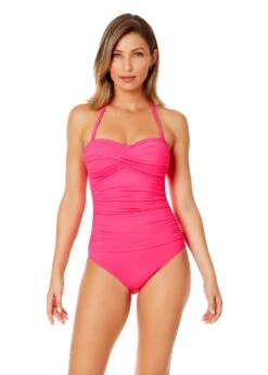 Women's Live In Color Twist Front Shirred One Piece Swimsuit(Womens Live In Color Twist Front Shirred One Piece Swimsuit 9) -ANNE COLE Shop MYMO00501 PPCH 607 FRONT