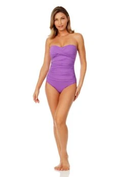 Women's Live In Color Twist Front Shirred One Piece Swimsuit(Womens Live In Color Twist Front Shirred One Piece Swimsuit 10) -ANNE COLE Shop MYMO00501 PUHR 1217