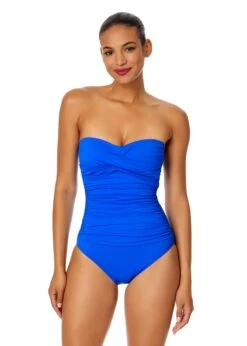 Women's Live In Color Twist Front Shirred One Piece Swimsuit(Womens Live In Color Twist Front Shirred One Piece Swimsuit 15) -ANNE COLE Shop MYMO00501 ROY RoyalBlue 596 FRONT