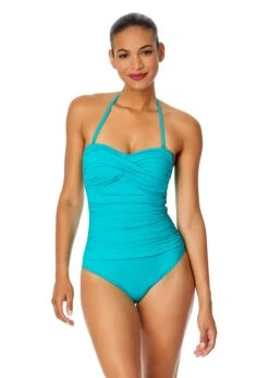 Women's Live In Color Twist Front Shirred One Piece Swimsuit(Womens Live In Color Twist Front Shirred One Piece Swimsuit 16) -ANNE COLE Shop MYMO00501 SEGR SeafoamGreen 637 FRONT