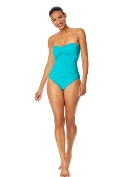 Women's Live In Color Twist Front Shirred One Piece Swimsuit(Womens Live In Color Twist Front Shirred One Piece Swimsuit 16) -ANNE COLE Shop MYMO00501 SEGR SeafoamGreen 657