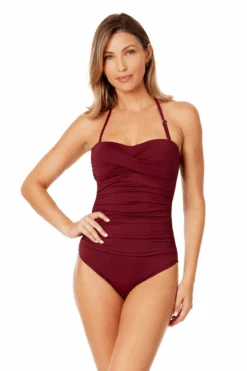 Women's Live In Color Twist Front Shirred One Piece Swimsuit(Womens Live In Color Twist Front Shirred One Piece Swimsuit 5) -ANNE COLE Shop MYMO00501 WINE 710 2