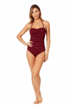 Women's Live In Color Twist Front Shirred One Piece Swimsuit(Womens Live In Color Twist Front Shirred One Piece Swimsuit 5) -ANNE COLE Shop MYMO00501 WINE 710 3
