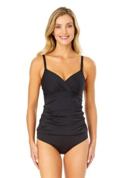 Women's Live In Color Hidden Underwire Drape Front Tankini Swim Top(Womens Live In Color Hidden Underwire Drape Front Tankini Swim Top)