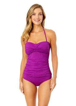 Women's Live In Color Twist Front Bandeaukini Swim Top(Womens Live In Color Twist Front Bandeaukini Swim Top 18) -ANNE COLE Shop MYMT25001FUSC FUCHSIAMYMB36001 FUCH 1479 FRONT