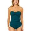 Women's Live In Color Twist Front Bandeaukini Swim Top(Womens Live In Color Twist Front Bandeaukini Swim Top 11) -ANNE COLE Shop MYMT25001 HUNTR HunterGreen MYMB36001 HUNTR 1884 FRONT