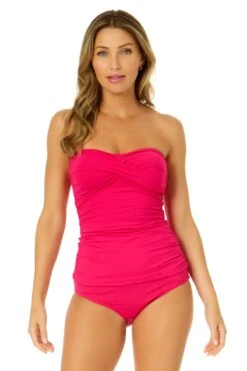 Women's Live In Color Twist Front Bandeaukini Swim Top(Womens Live In Color Twist Front Bandeaukini Swim Top 2)