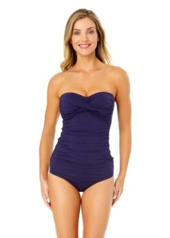 Women's Live In Color Twist Front Bandeaukini Swim Top(Anne Cole Twist Front Bandeaukini Swim Top 1) -ANNE COLE Shop MYMT25001 NAVY MYMB36001 NAVY 2034 FRONT