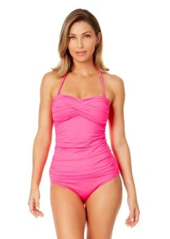 Women's Live In Color Twist Front Bandeaukini Swim Top(Womens Live In Color Twist Front Bandeaukini Swim Top 9) -ANNE COLE Shop MYMT25001 PPCH MYMB36001 PPCH 465 FRONT