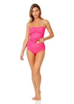 Women's Live In Color Twist Front Bandeaukini Swim Top(Womens Live In Color Twist Front Bandeaukini Swim Top 9) -ANNE COLE Shop MYMT25001 PPCH MYMB36001 PPCH 484