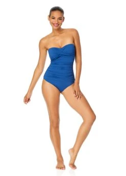 Women's Live In Color Twist Front Bandeaukini Swim Top(Womens Live In Color Twist Front Bandeaukini Swim Top 16) -ANNE COLE Shop MYMT25001 SLB Slate Blue MYMB36001 SLB Slate Blue 2074