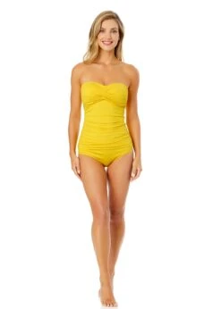 Women's Live In Color Twist Front Bandeaukini Swim Top(Womens Live In Color Twist Front Bandeaukini Swim Top 17) -ANNE COLE Shop MYMT25001 SNSH Sunshine Yellow MYMB36001 SNSH 519