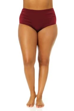 Women's Plus Size Live In Color High Waisted Shirred Bottom(Womens Plus Size Live In Color High Waisted Shirred Bottom) -ANNE COLE Shop MYPB36001 WINE 161