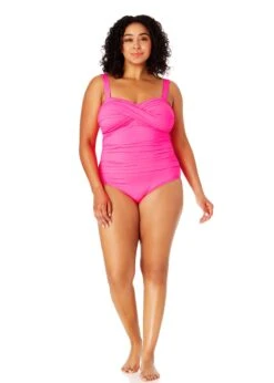 Women's Plus Size Live In Color Twist Front Shirred One Piece Swimsuit(Womens Plus Size Live In Color Twist Front Shirred One Piece Swimsuit) -ANNE COLE Shop MYPO00501 PPCH 1965