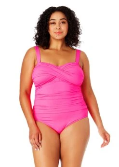 Women's Plus Size Live In Color Twist Front Shirred One Piece Swimsuit(Womens Plus Size Live In Color Twist Front Shirred One Piece Swimsuit)