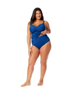 Women's Plus Live In Color Twist Front Underwire Tankini Swim Top(Womens Plus Live In Color Twist Front Underwire Tankini Swim Top) -ANNE COLE Shop MYPT23301 SLB SlateBlue MYPB36001 SLB 1542
