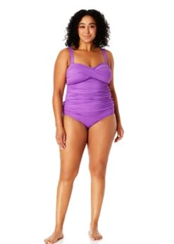 Women's Plus Size Live In Color Twist Front Bandeaukini Swim Top(Womens Plus Size Live In Color Twist Front Bandeaukini Swim Top) -ANNE COLE Shop MYPT25001 PURPLE MYPB36001 PURPLE 1625