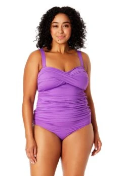 Women's Plus Size Live In Color Twist Front Bandeaukini Swim Top(Womens Plus Size Live In Color Twist Front Bandeaukini Swim Top) -ANNE COLE Shop MYPT25001 PURPLE MYPB36001 PURPLE 1625 FRONT
