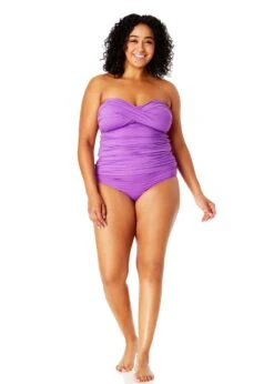 Women's Plus Size Live In Color Twist Front Bandeaukini Swim Top(Womens Plus Size Live In Color Twist Front Bandeaukini Swim Top) -ANNE COLE Shop MYPT25001 PURPLE MYPB36001 PURPLE 1648