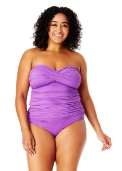 Women's Plus Size Live In Color Twist Front Bandeaukini Swim Top(Womens Plus Size Live In Color Twist Front Bandeaukini Swim Top)