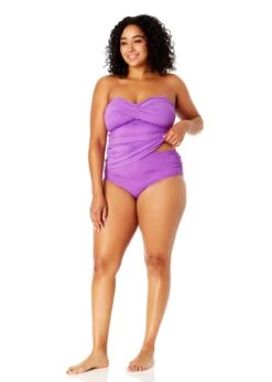 Women's Plus Size Live In Color Twist Front Bandeaukini Swim Top(Womens Plus Size Live In Color Twist Front Bandeaukini Swim Top) -ANNE COLE Shop MYPT25001 PURPLE MYPB36001 PURPLE 1672