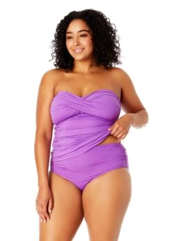Women's Plus Size Live In Color Twist Front Bandeaukini Swim Top(Womens Plus Size Live In Color Twist Front Bandeaukini Swim Top) -ANNE COLE Shop MYPT25001 PURPLE MYPB36001 PURPLE 1672 FRONT