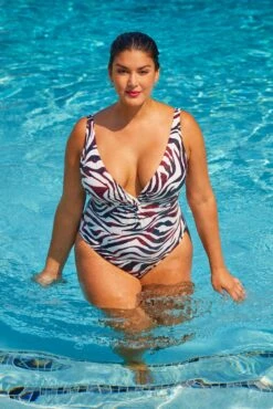 Women's Plus Tiger Dance Plunge Twist One Piece Swimsuit(Womens Plus Tiger Dance Plunge Twist One Piece Swimsuit) -ANNE COLE Shop ptt11